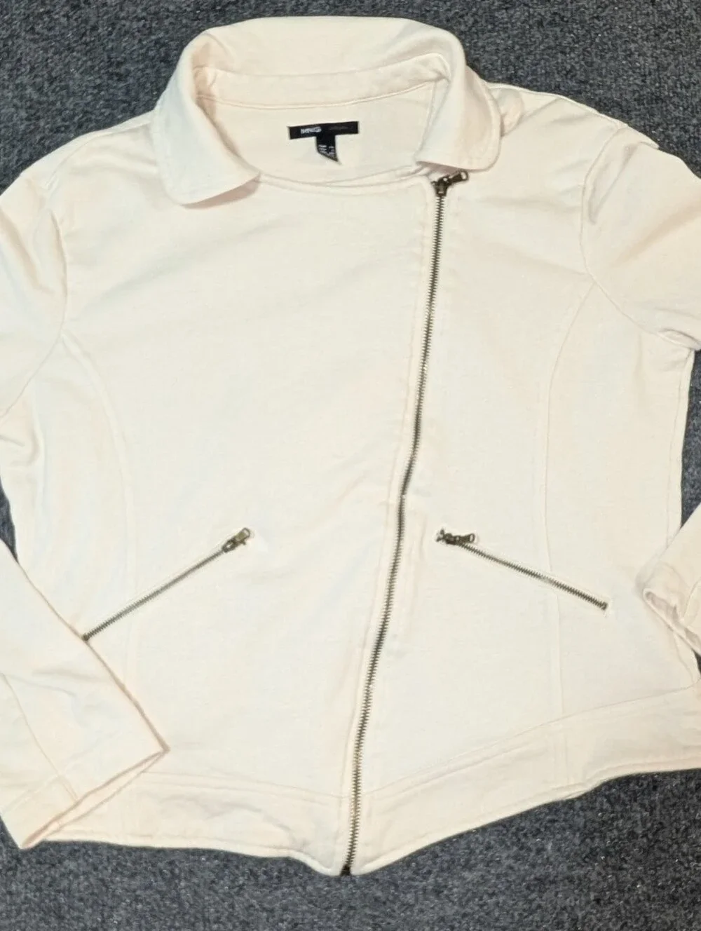 MNG by Mango Cream Studded Asymmetrical Moto Biker Jacket - Size L